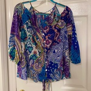 NWT Chico’s 3/4 Sleeve Cold Shoulder Tie Front 3